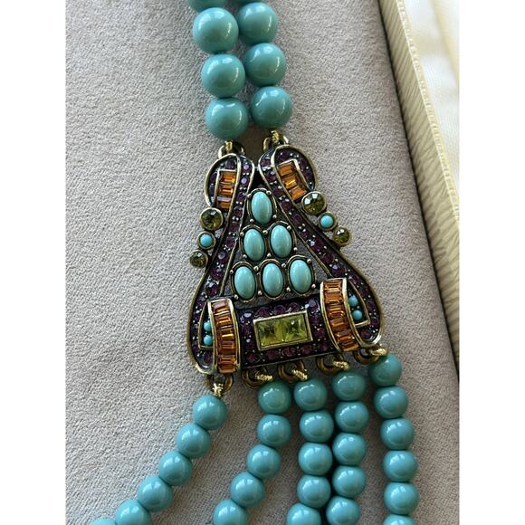 HEIDI DAUS 5 Strand Turquoise & Multi Color Crystal Necklace Adjustable STUNNING - Picture 10 of 16